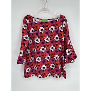 Pappagallo Pink Red White Floral 3/4‎ Sleeves Womens Blouse Sz XL Thick Material